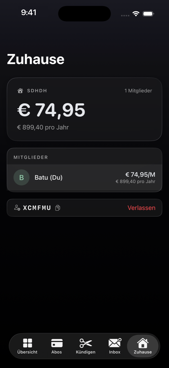 Blade App – Zuhause mit gemeinsamem Haushalt, Mitgliedern und Einladungscode
